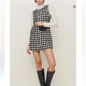 Reformation Tropez Black and White Tweed Shift Dress Size 2